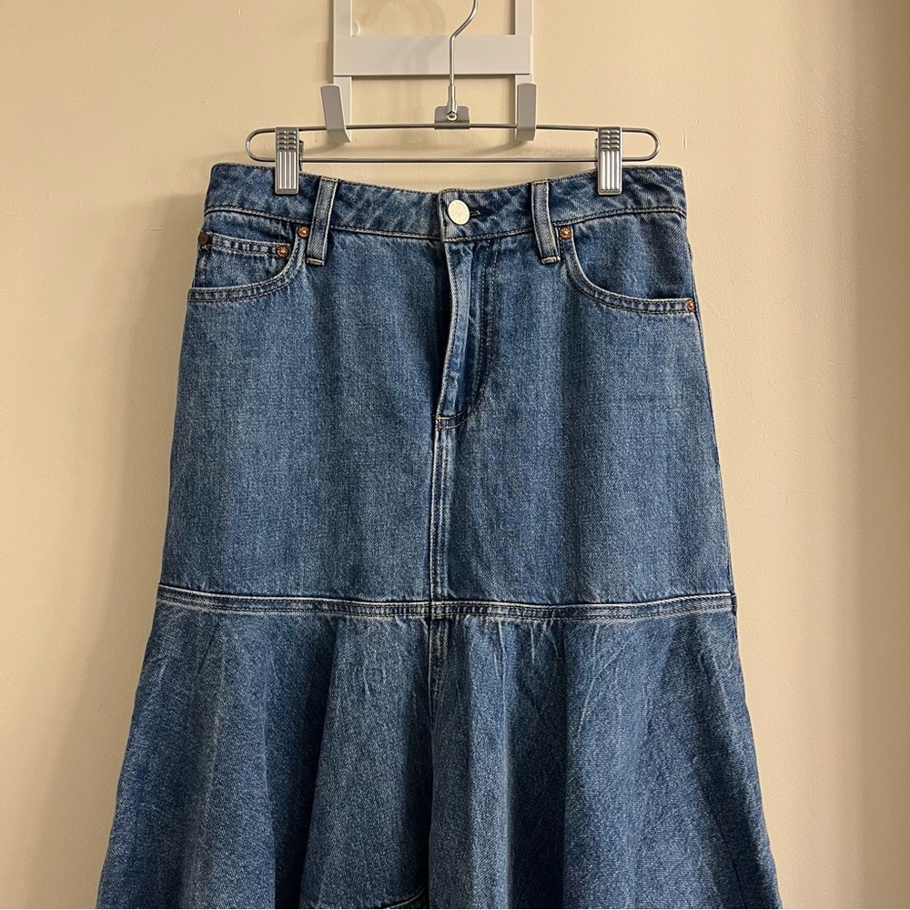 Alice + Olivia Jeans Donella High Low Denim Skirt Brooklyn Blue Size 25 - Picture 5 of 14